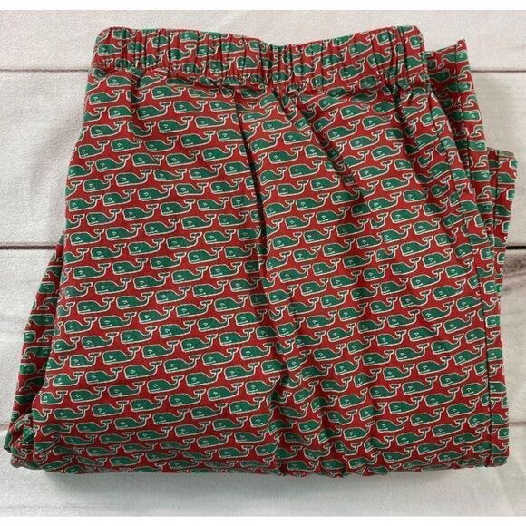 Vineyard Vines Unisex Red & Green Whale Logo Elastic Waistband Pajama Lounge Pan - Picture 1 of 9
